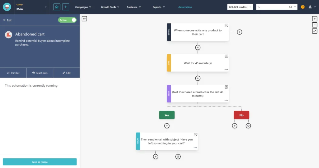 moosend automation dashboard