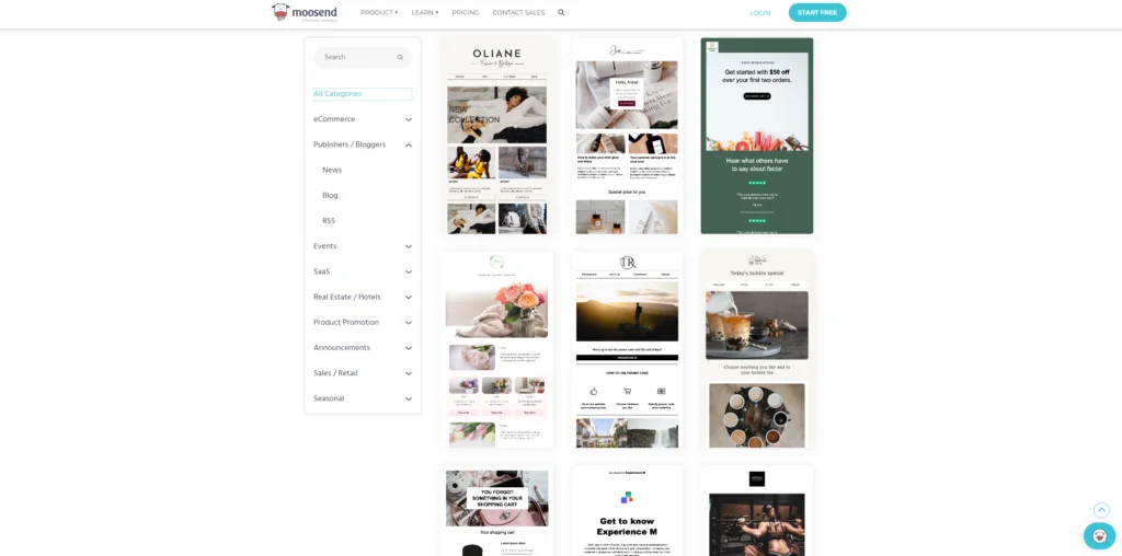 moosend gallery of pre designed templates