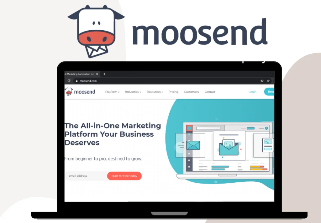 moosend logo and laptop